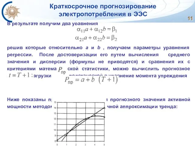 Краткосрочное прогнозирование электропотребления в ЭЭС В результате получим два уравнения