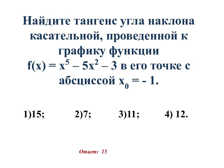 Найдите тангенс угла наклона касательной, проведенной к графику функции f(x)