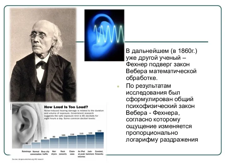 В дальнейшем (в 1860г.) уже другой ученый – Фехнер подверг закон Вебера математической