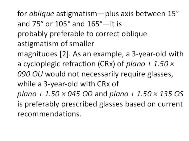 for oblique astigmatism—plus axis between 15° and 75° or 105°