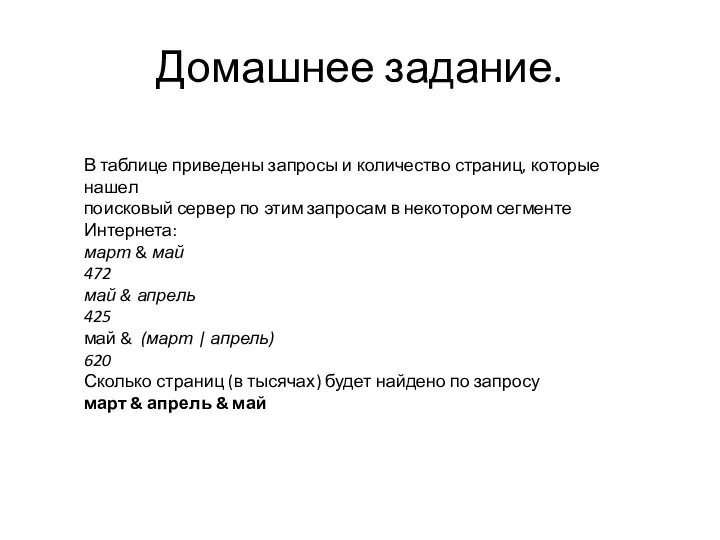 Домашнее задание. В таблице приведены запросы и количество страниц, которые