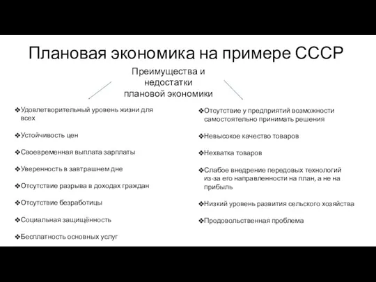 Плановая экономика на примере СССР Преимущества и недостатки плановой экономики