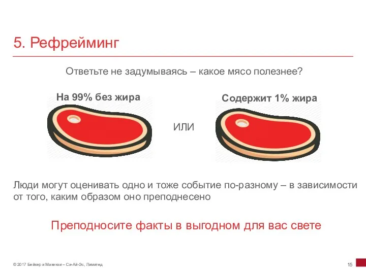 5. Рефрейминг Люди могут оценивать одно и тоже событие по-разному