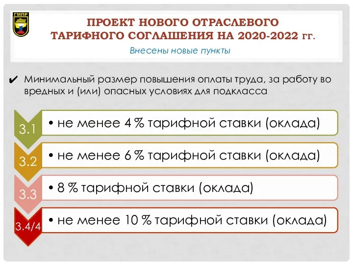 ПРОЕКТ НОВОГО ОТРАСЛЕВОГО ТАРИФНОГО СОГЛАШЕНИЯ НА 2020-2022 ГГ. Внесены новые