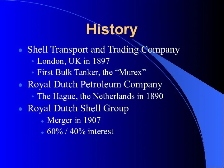 History Shell Transport and Trading Company London, UK in 1897