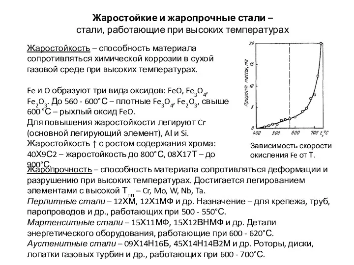 Жаростойкие и жаропрочные стали – стали, работающие при высоких температурах