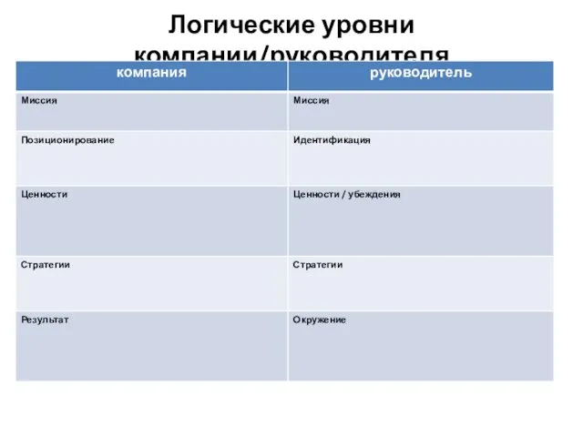 Логические уровни компании/руководителя