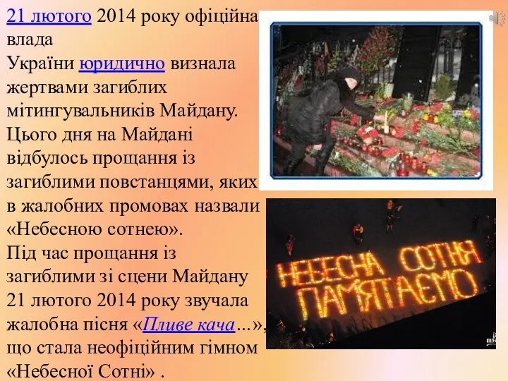21 лютого 2014 року офіційна влада України юридично визнала жертвами