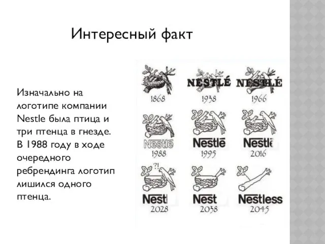 Изначально на логотипе компании Nestle была птица и три птенца