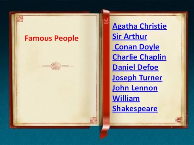 Famous People Agatha Christie Sir Arthur Conan Doyle Charlie Chaplin Daniel Defoe Joseph