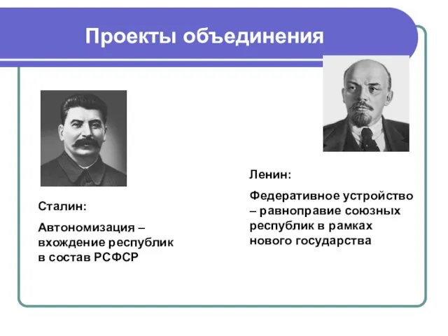 Проекты объединения Ленин: Федеративное устройство – равноправие союзных республик в