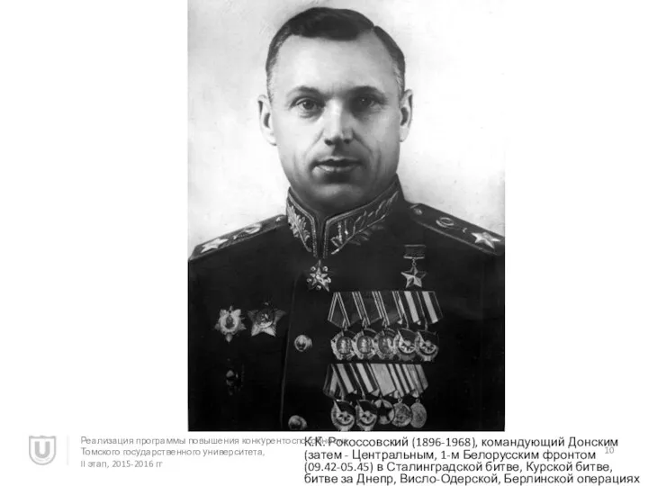 К.К. Рокоссовский (1896-1968), командующий Донским (затем - Центральным, 1-м Белорусским фронтом (09.42-05.45) в
