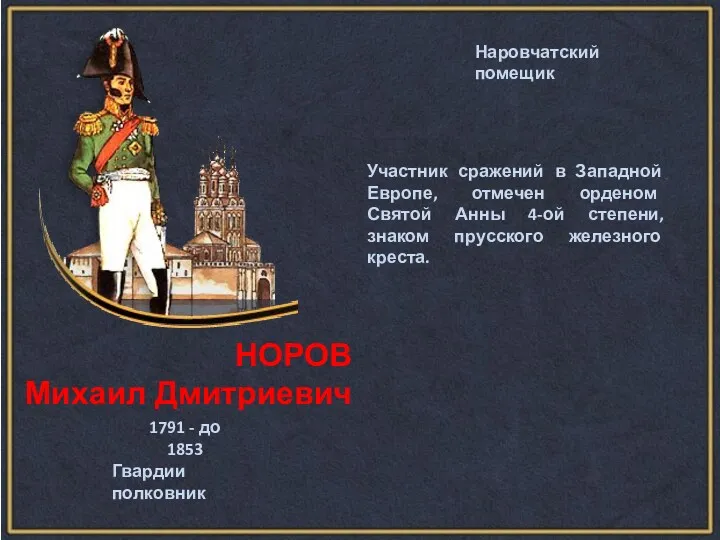 НОРОВ Михаил Дмитриевич 1791 - до 1853 Наровчатский помещик Гвардии