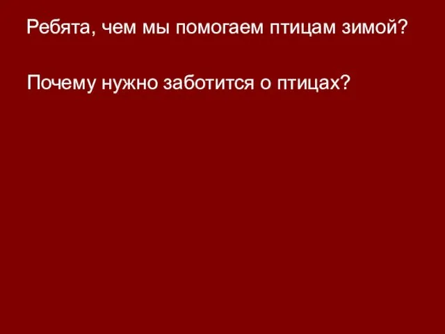 Ребята, чем мы помогаем птицам зимой? Почему нужно заботится о птицах?