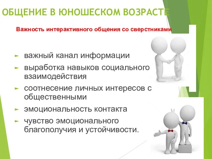 ОБЩЕНИЕ В ЮНОШЕСКОМ ВОЗРАСТЕ важный канал информации выработка навыков социального