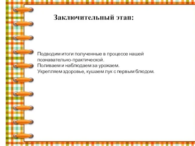 Заключительный этап: Подводим итоги полученные в процессе нашей познавательно-практической. Поливаем