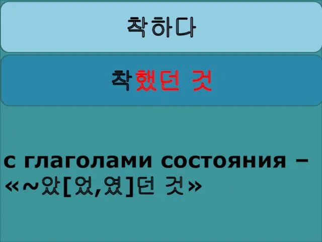 с глаголами состояния – «~았[었,였]던 것» 강하다 강했던 것 착하다 착했던 것