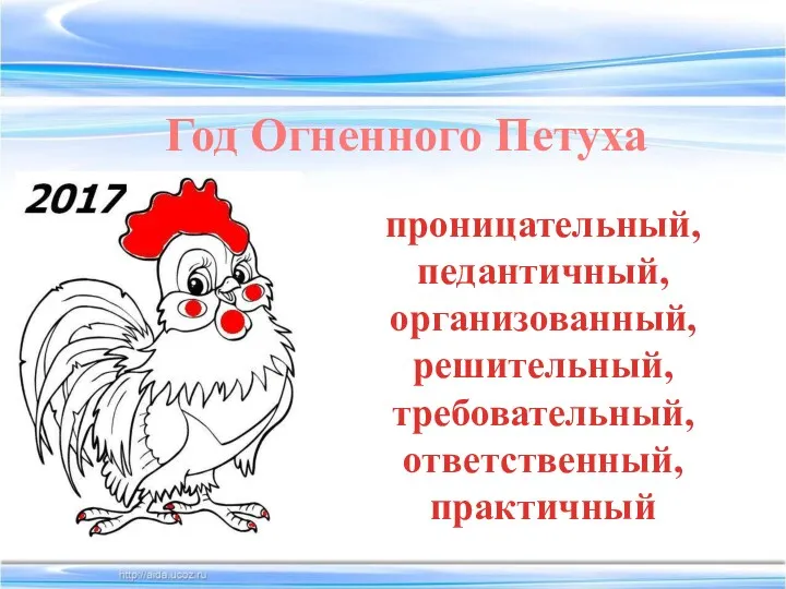 Год Огненного Петуха проницательный, педантичный, организованный, решительный, требовательный, ответственный, практичный