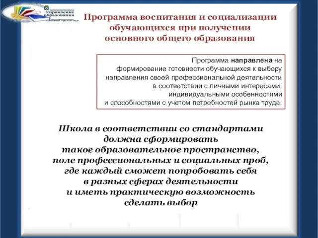 Программа воспитания и социализации обучающихся при получении основного общего образования