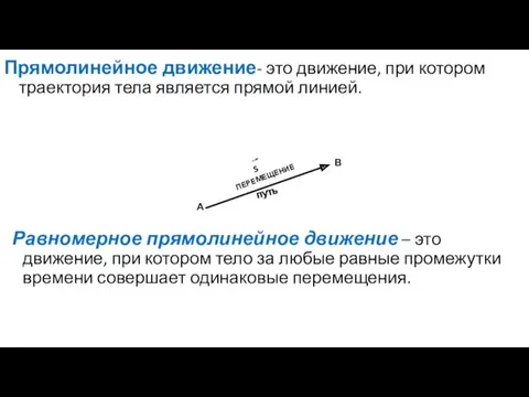 А В ПЕРЕМЕЩЕНИЕ путь Прямолинейное движение- это движение, при котором