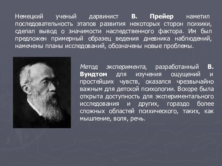 Немецкий ученый дарвинист В. Прейер наметил последовательность этапов развития некоторых