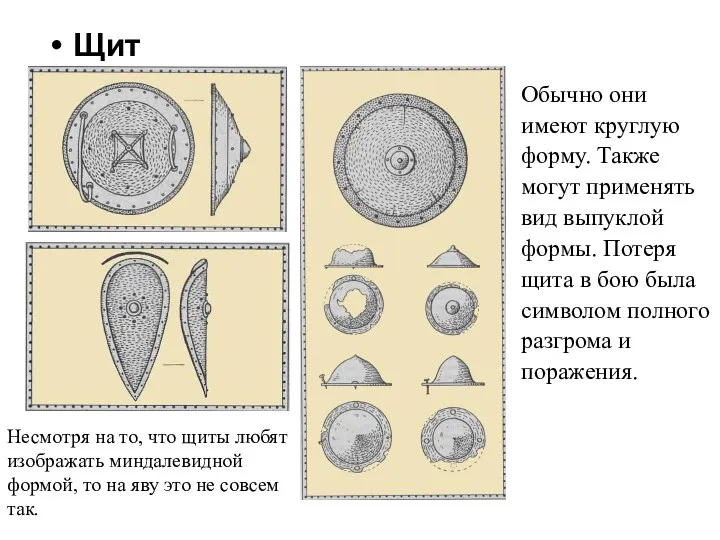 Щит Обычно они имеют круглую форму. Также могут применять вид выпуклой формы. Потеря