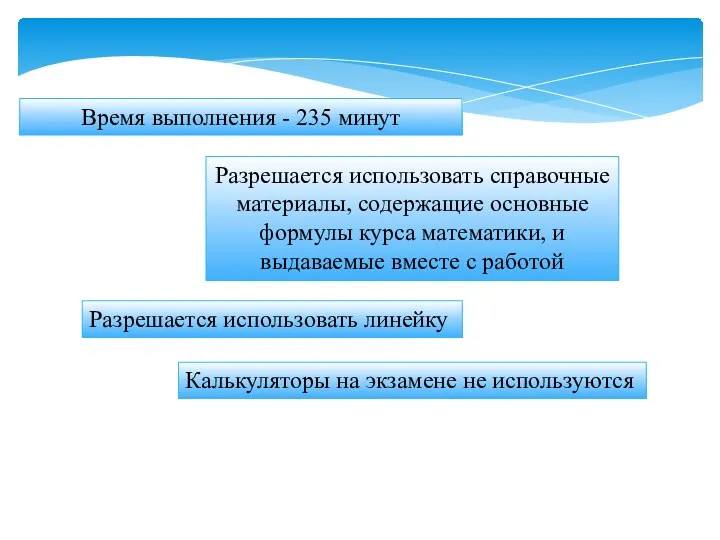 Время выполнения - 235 минут Разрешается использовать справочные материалы, содержащие