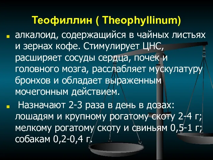 Теофиллин ( Theophyllinum) алкалоид, содержащийся в чайных листьях и зернах