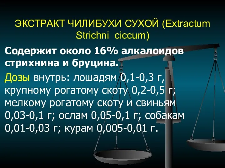 ЭКСТРАКТ ЧИЛИБУХИ СУХОЙ (Еxtractum Strichni ciccum) Содержит около 16% алкалоидов