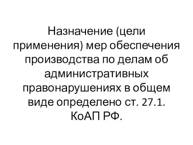 Назначение (цели применения) мер обеспечения производства по делам об административных