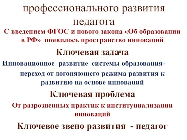 Инновации как способ профессионального развития педагога С введением ФГОС и