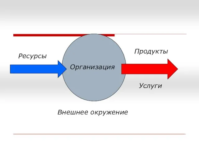 Организация Внешнее окружение Ресурсы Продукты Услуги