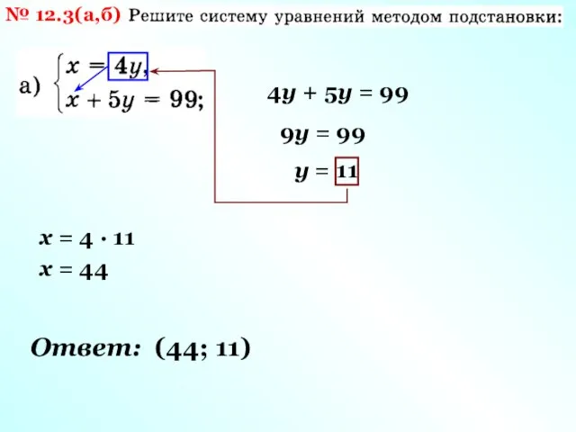 № 12.3(а,б) 4у + 5у = 99 9у = 99