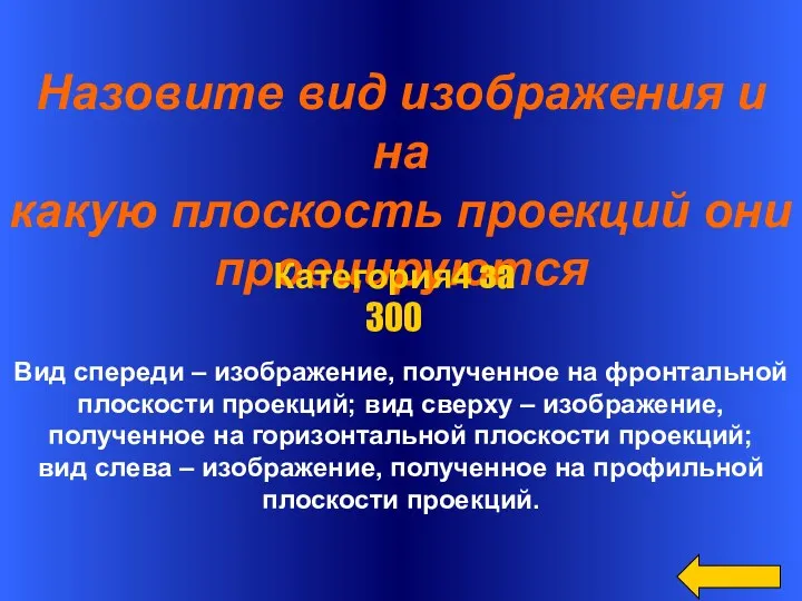 Назовите вид изображения и на какую плоскость проекций они проецируются