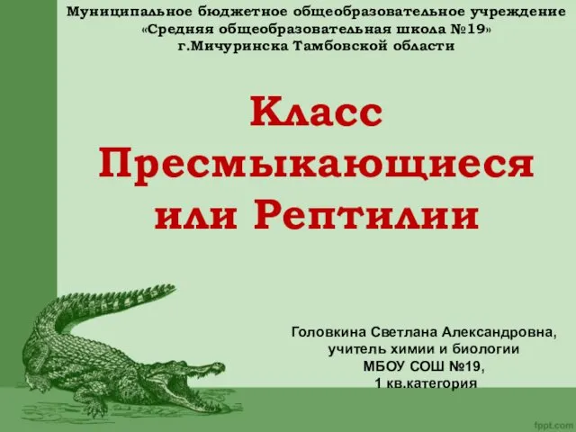 Класс Пресмыкающиеся или Рептилии Муниципальное бюджетное общеобразовательное учреждение «Средняя общеобразовательная