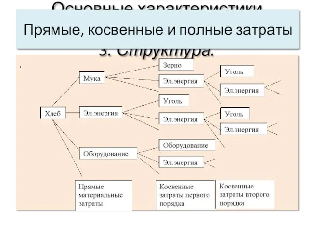 . Основные характеристики системы: 3. Структура. Прямые, косвенные и полные затраты