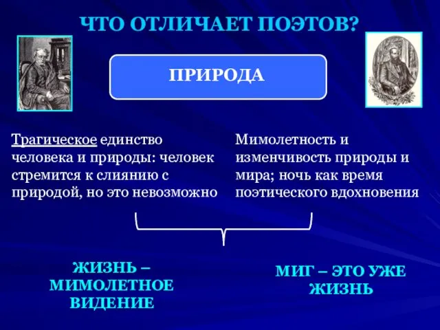 ЧТО ОТЛИЧАЕТ ПОЭТОВ? ПРИРОДА Трагическое единство человека и природы: человек