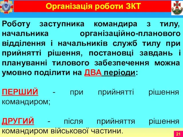 Роботу заступника командира з тилу, начальника організаційно-планового відділення і начальників