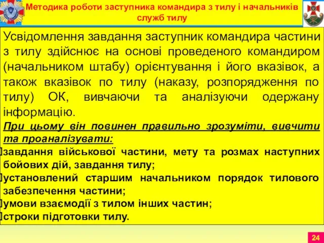 Методика роботи заступника командира з тилу і начальників служб тилу