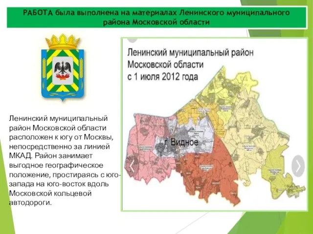 РАБОТА была выполнена на материалах Ленинского муниципального района Московской области