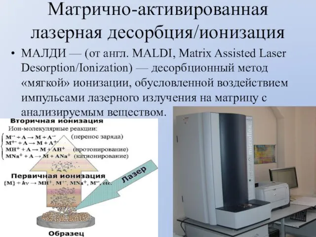 Матрично-активированная лазерная десорбция/ионизация МАЛДИ — (от англ. MALDI, Matrix Assisted