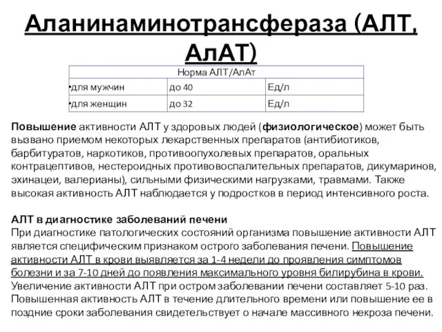 Аланинаминотрансфераза (АЛТ, АлАТ) Повышение активности АЛТ у здоровых людей (физиологическое)