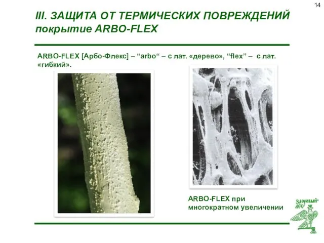 III. ЗАЩИТА ОТ ТЕРМИЧЕСКИХ ПОВРЕЖДЕНИЙ покрытие ARBO-FLEX ARBO-FLEX [Арбо-Флекс] –