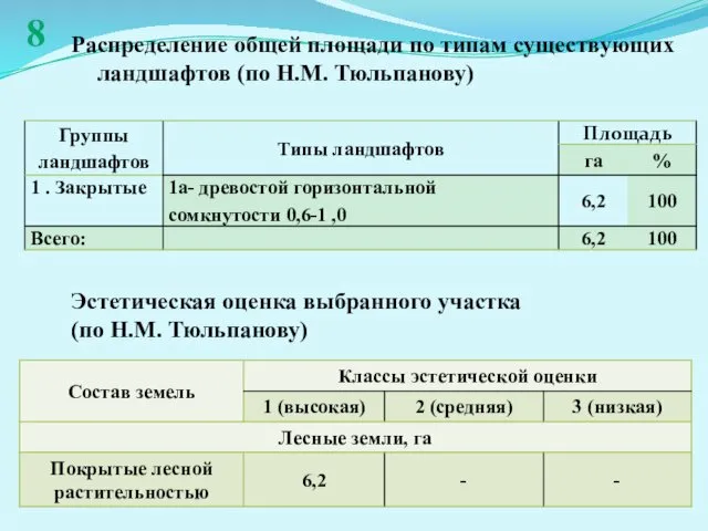 Распределение общей площади по типам существующих ландшафтов (по Н.М. Тюльпанову)