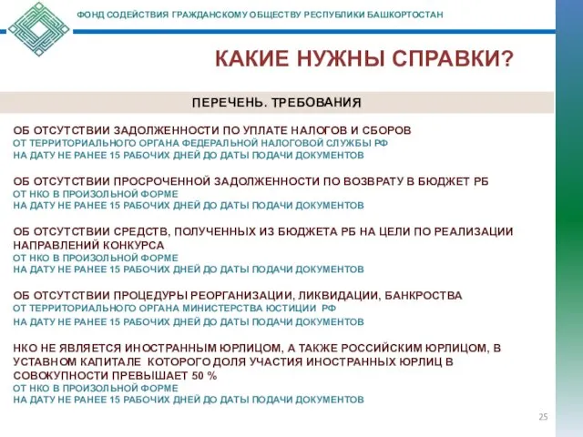 КАКИЕ НУЖНЫ СПРАВКИ? ФОНД СОДЕЙСТВИЯ ГРАЖДАНСКОМУ ОБЩЕСТВУ РЕСПУБЛИКИ БАШКОРТОСТАН ПЕРЕЧЕНЬ.