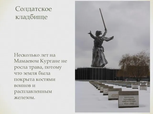 Солдатское кладбище Несколько лет на Мамаевом Кургане не росла трава,