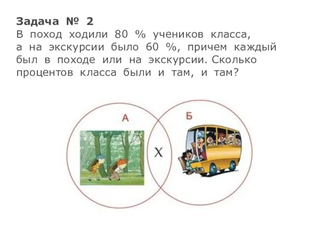 Задача № 2 В поход ходили 80 % учеников класса,