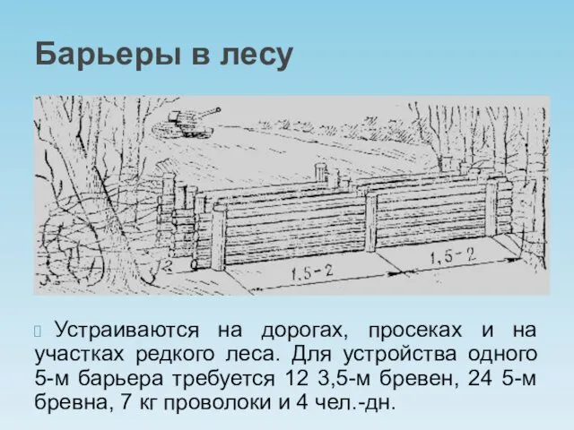 Барьеры в лесу Устраиваются на дорогах, просеках и на участках