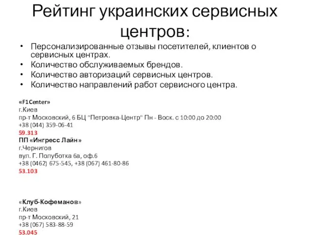 Рейтинг украинских сервисных центров: Персонализированные отзывы посетителей, клиентов о сервисных