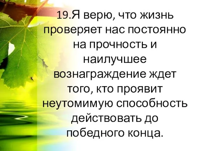 19.Я верю, что жизнь проверяет нас постоянно на прочность и